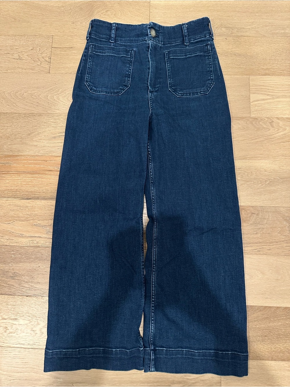 Maeve The Colette Wide Leg Crop Jeans Women 29 Dark Blue High Rise Patch Pocket